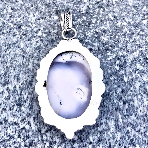 Sterling Silver White Black And Oblique Dendrite Opal Pendant - Picture 4 of 6